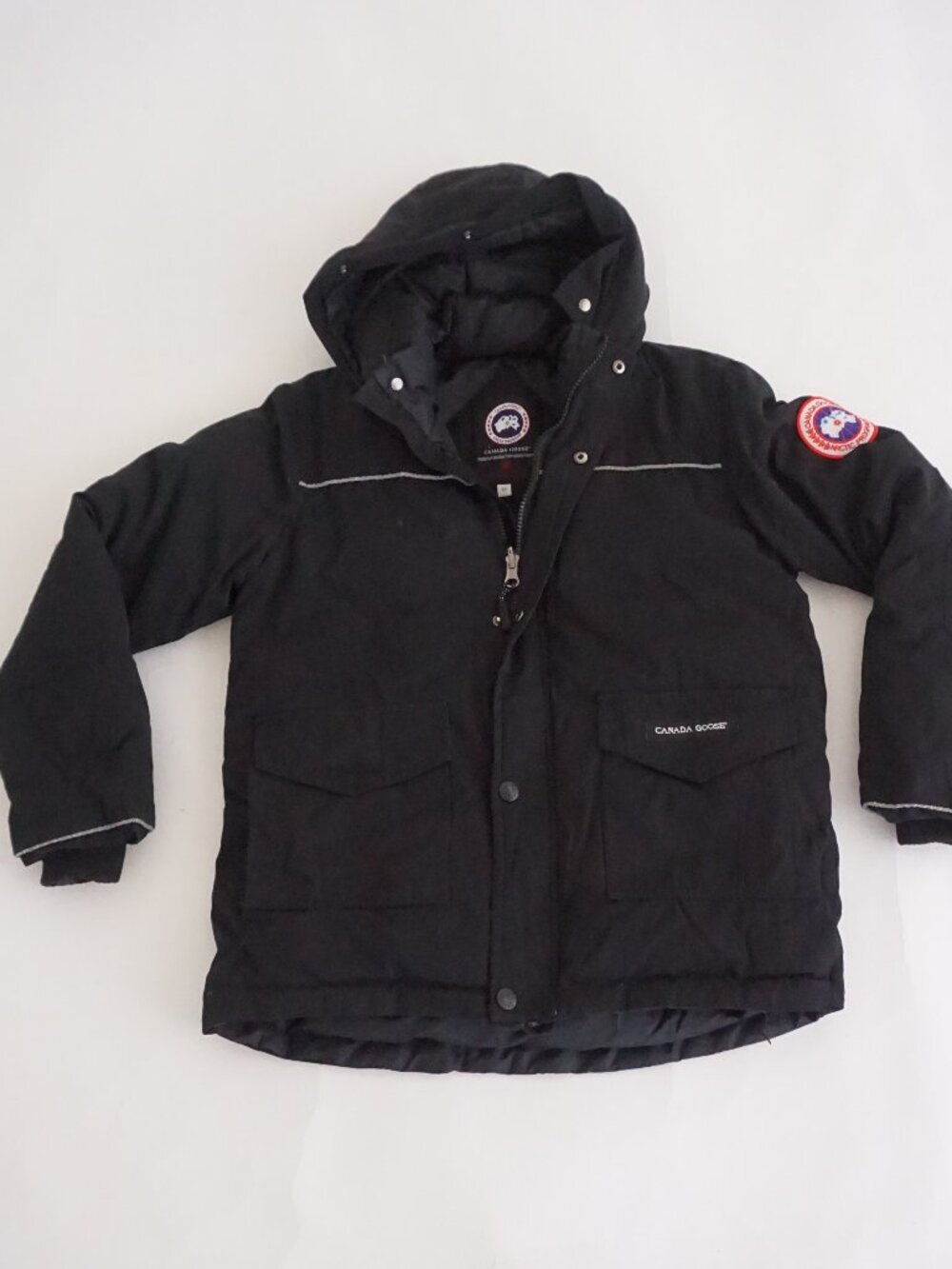 Canada Goose Black Arctic Program Logo Reflective Hooded Insulated Kids Parka 12